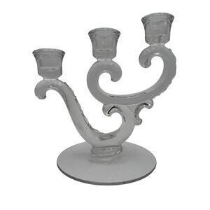 Vintage Fostoria Heather Pattern Triple (3) Light Candlestick Candleabra Century